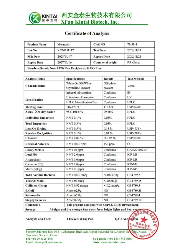 Melatonin Powder COA
