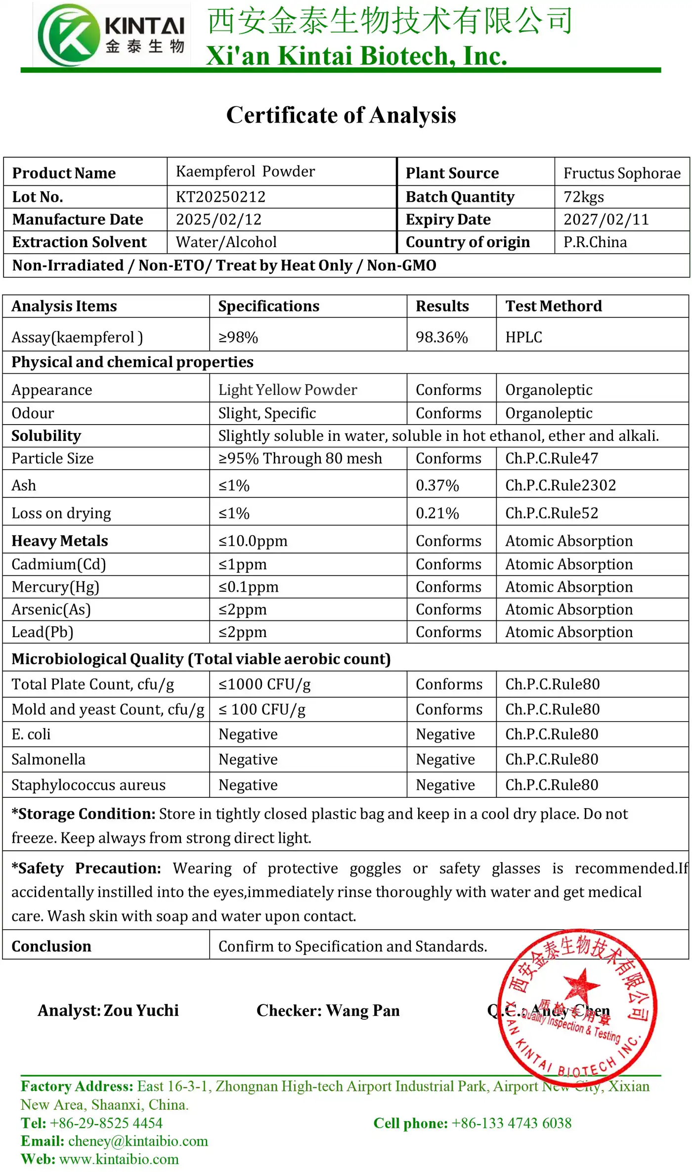 COA of Kaempferol COA of Kaempferol