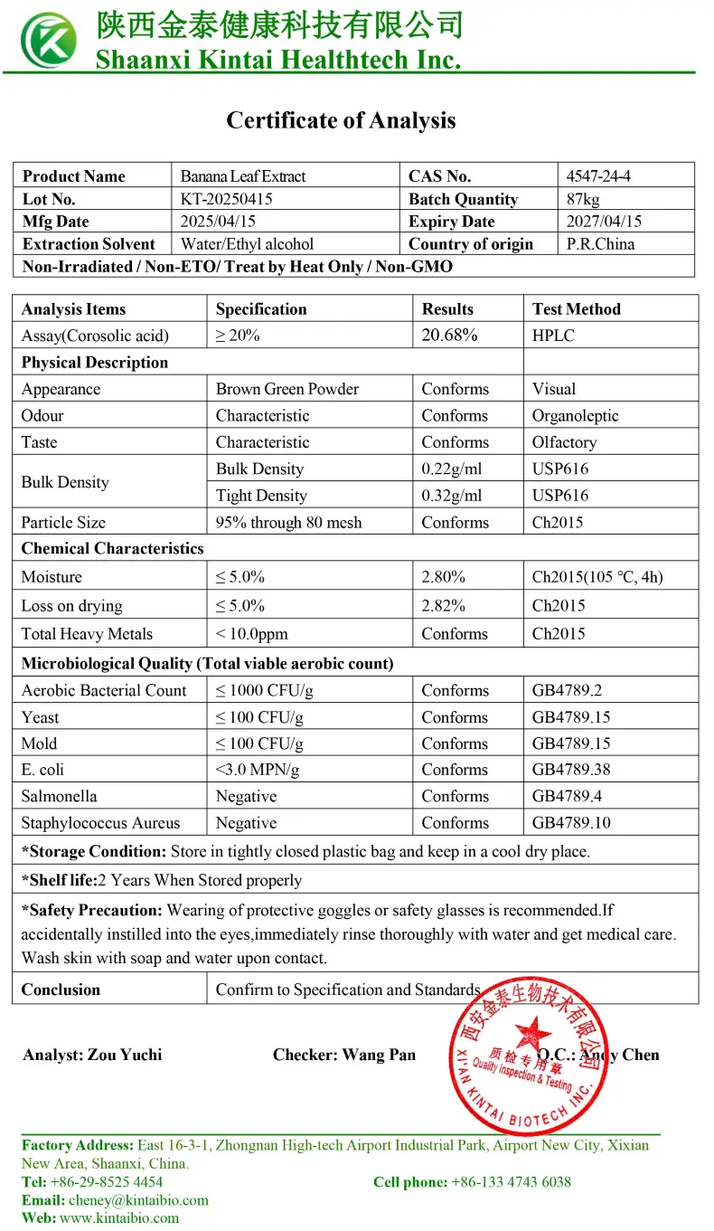 COA of KINTAI Banana Leaf Ectract COA of KINTAI Banana Leaf Ectract