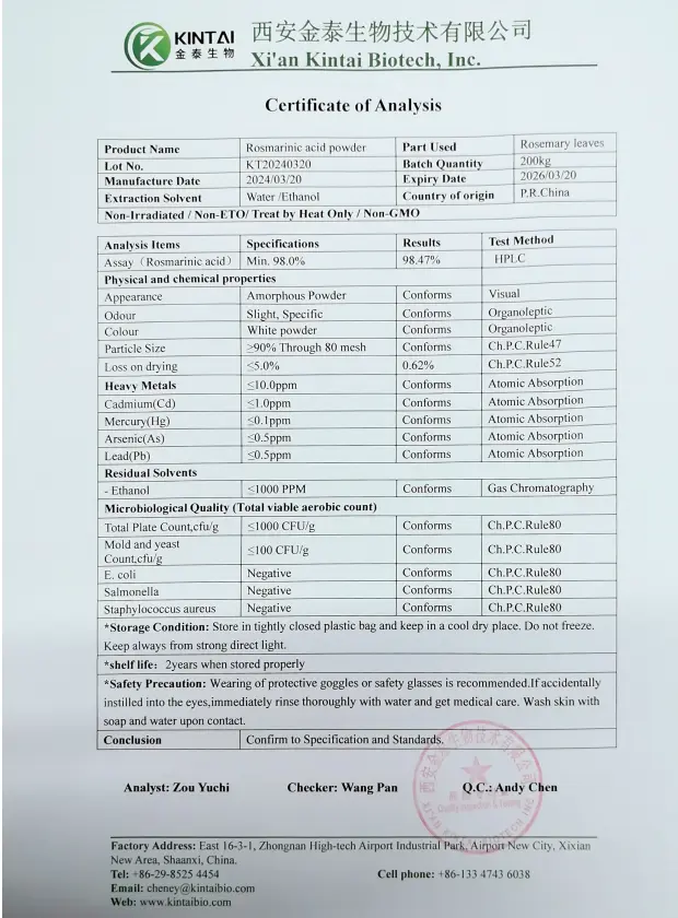 KINTAI98% Rosmarinic Acid Powder COA